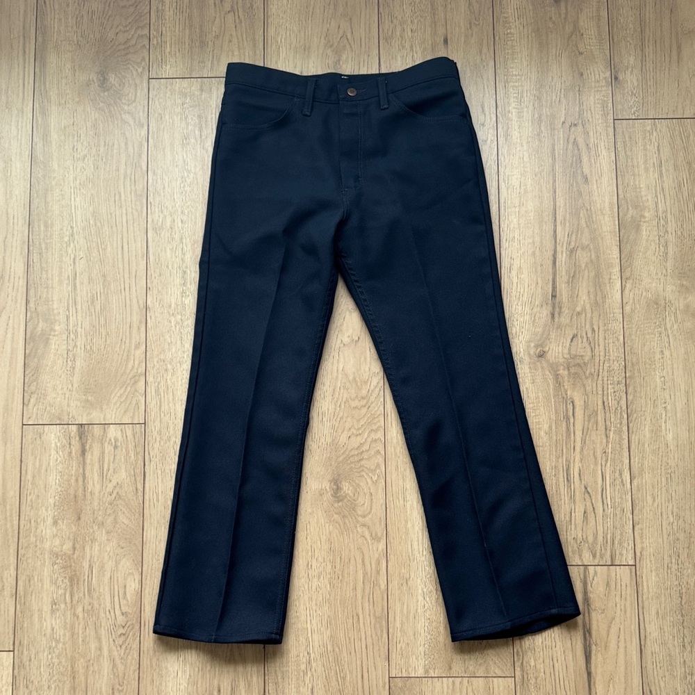 Vintage Wrangler Mens 34x29 Navy Work Pants Straight Polyester USA Made 82NV